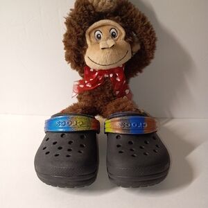 Kids Black Clogs with Rainbow Strap